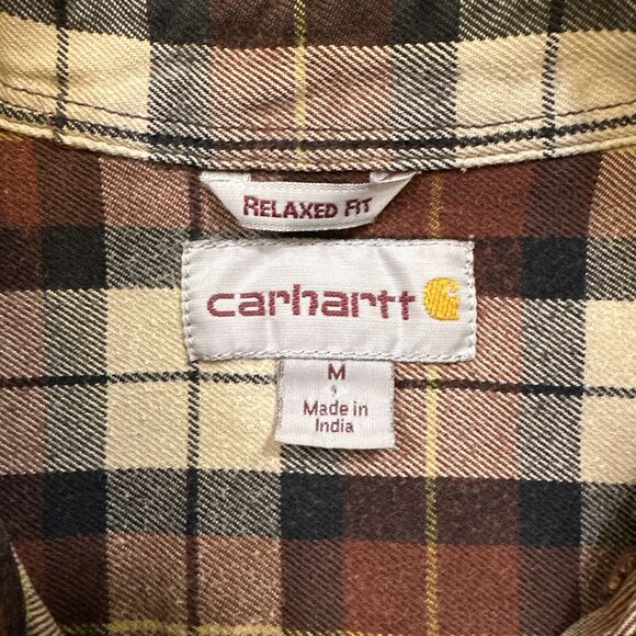 Carhartt Men's Trumbull Plaid Flannel Shirt Sz Medium Button Down Pockets Heavy - Picture 2 of 10
